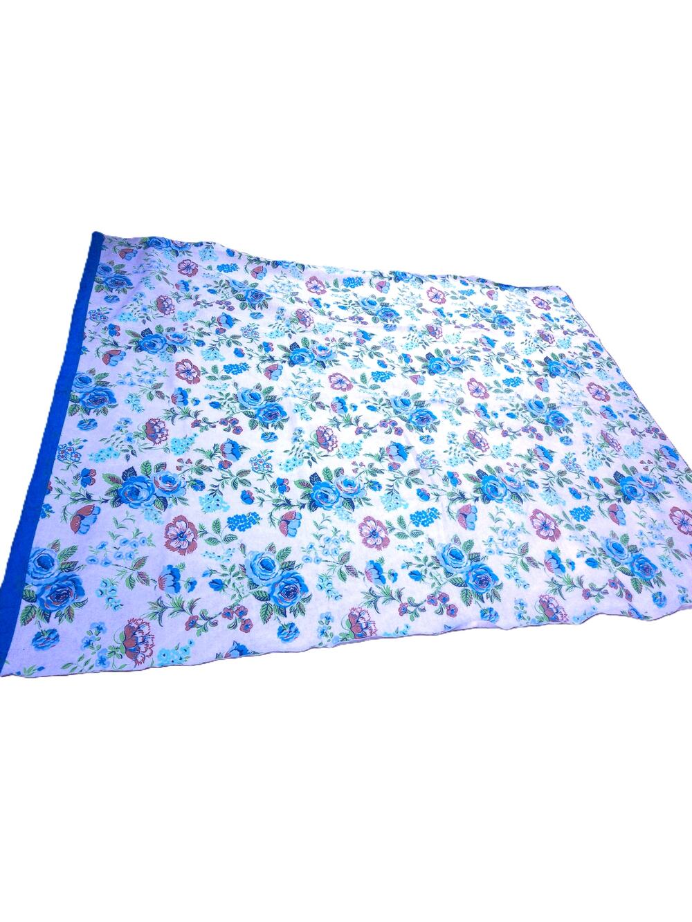 Vintage Chatham Blue Floral Blanket Satin Trim Retro Shabby Chic Cottagecore 70s